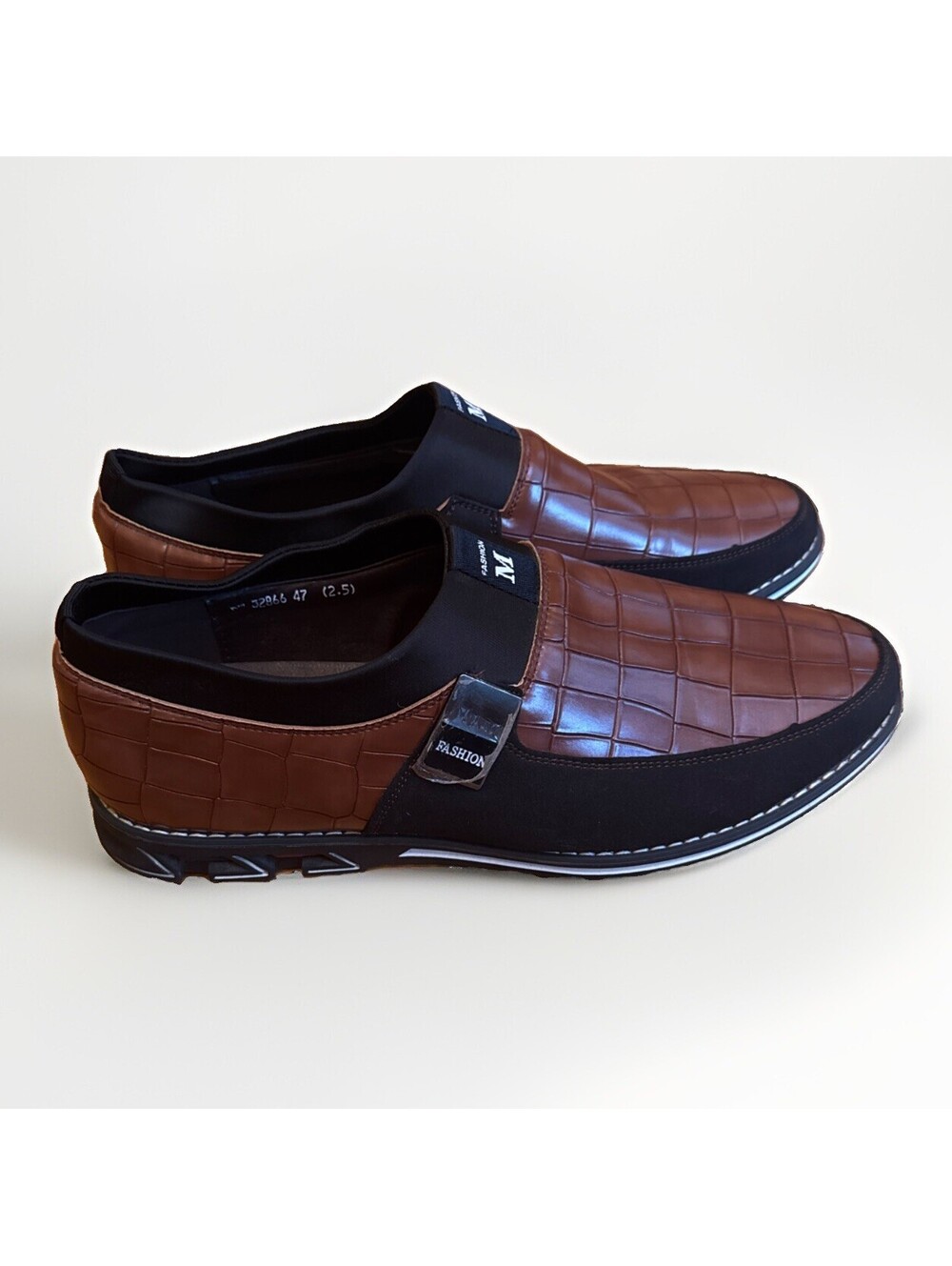 NEW Faux Leather Crocodile Embossed Brown Slack Slip On Shoes Loafers 12.5 13